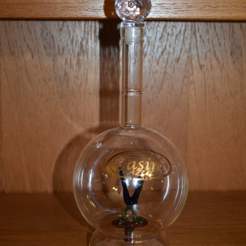 Tequila Casino Azul Hand-Blown Glass Decanter with Parrot Inside EMPTY BOTTLE